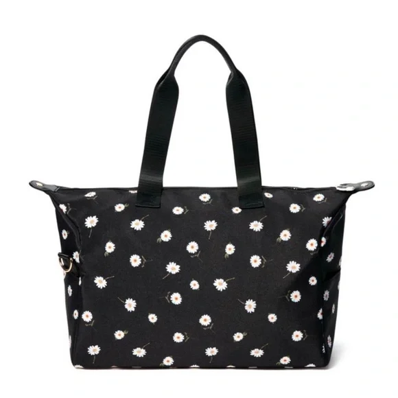 Alice + Olivia NWT Black Canvas Duffel/ Travel Bag with Daisy Print - Picture 4 of 6